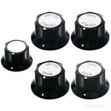 NEW (5) Knobs RICKENBACKER Style Black/Silver Bass/Guitar Press-Fit Metric 6MM