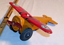 MARX SINGLE ENGINE AIRPLANE TIN TOY 1930s IN YELLOW & RED