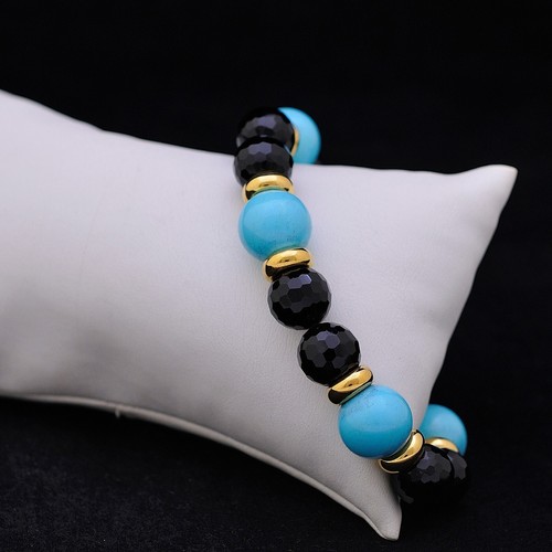 Pulsera de Oro Amarillo 18KT Con Turquesa Y Ónix Facetado con Garantia - Imagen 2 de 3
