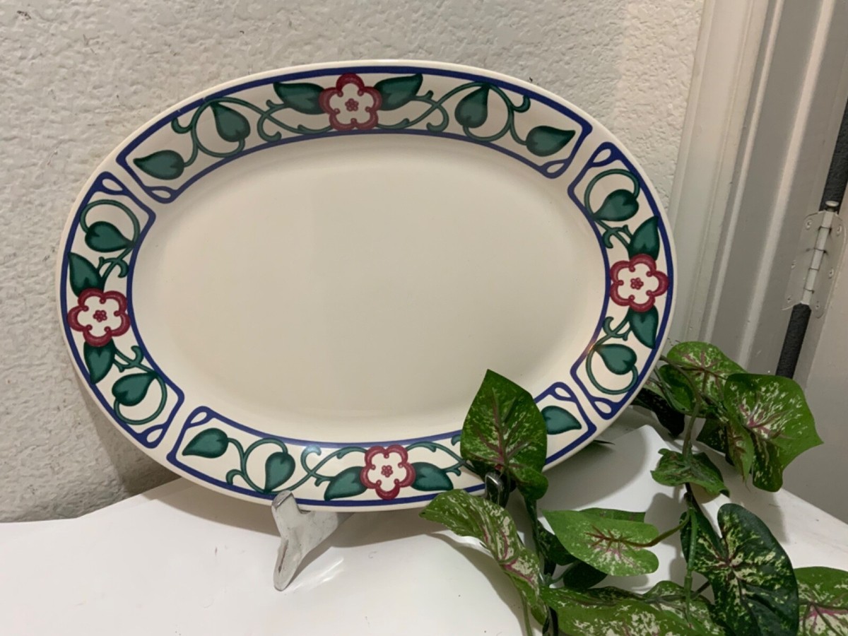 Pfaltzgraff Large Oval Platter Arbor Vine Pattern White,Red Flower