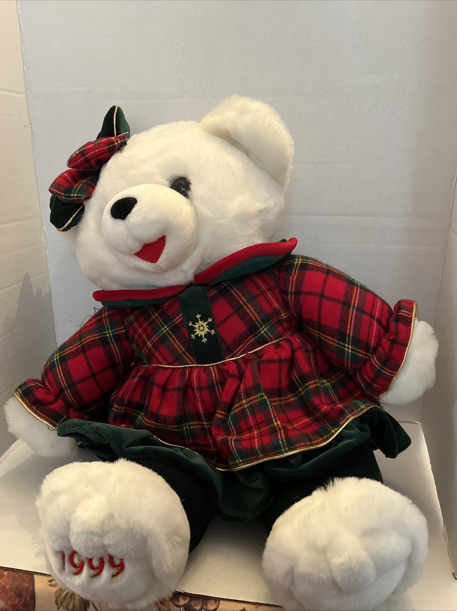 Vintage 1999 WHITE SOFT PLUSH SNOWFLAKE TEDDY BEAR Green Velvet