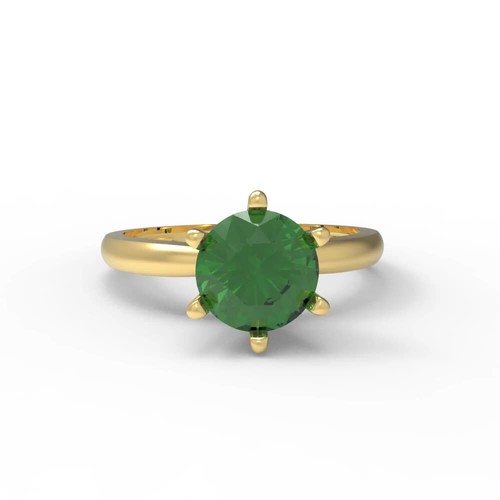 1Ct Round Cut Simulated Emerald Solitaire Engagement Ring, 14K Yellow Gold - Video 1 of 1