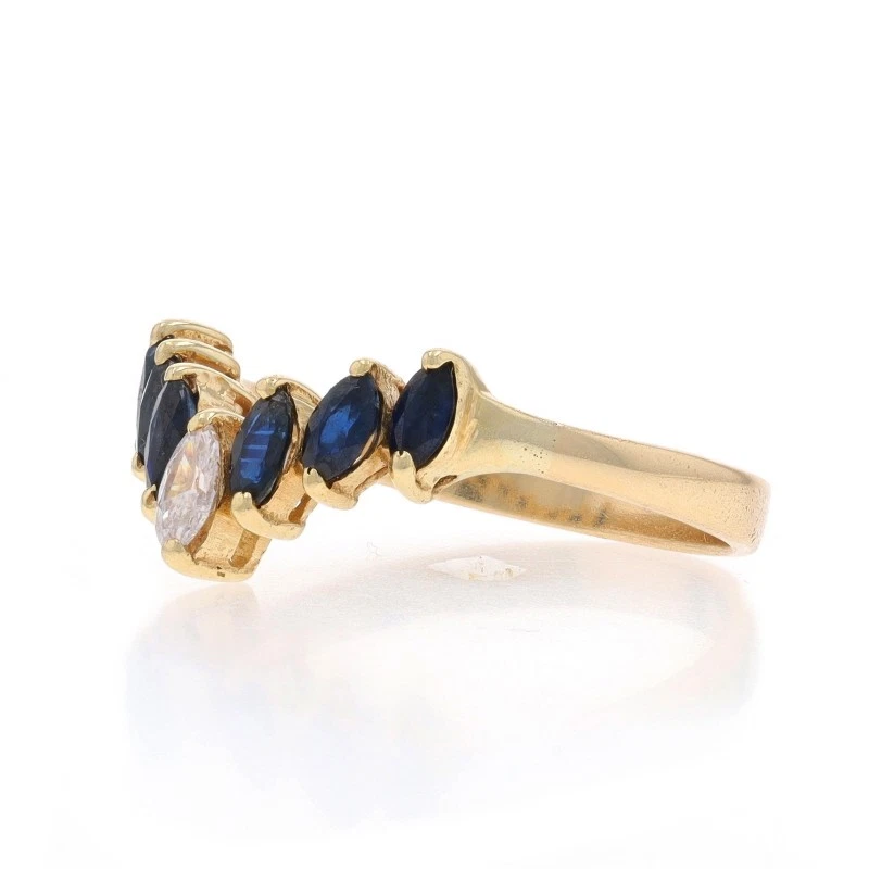 Yellow Gold Diamond Sapphire Wishbone Ring - 10k Marq .63ctw Enhancer Guard Band - Image 3 of 4