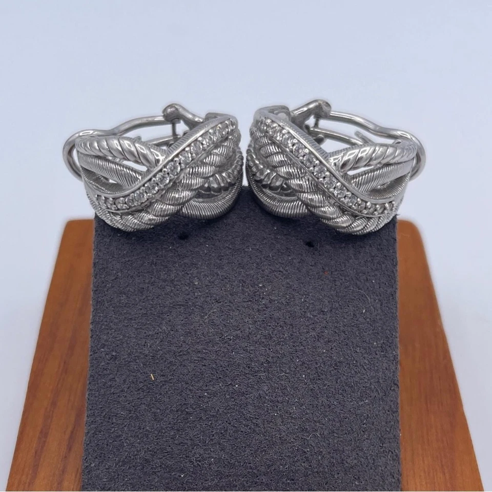 Pendientes de aro Judith Ripka de plata de ley 925 con cuerda cruzada circonita cúbica Tailandia Foto 2 de 4