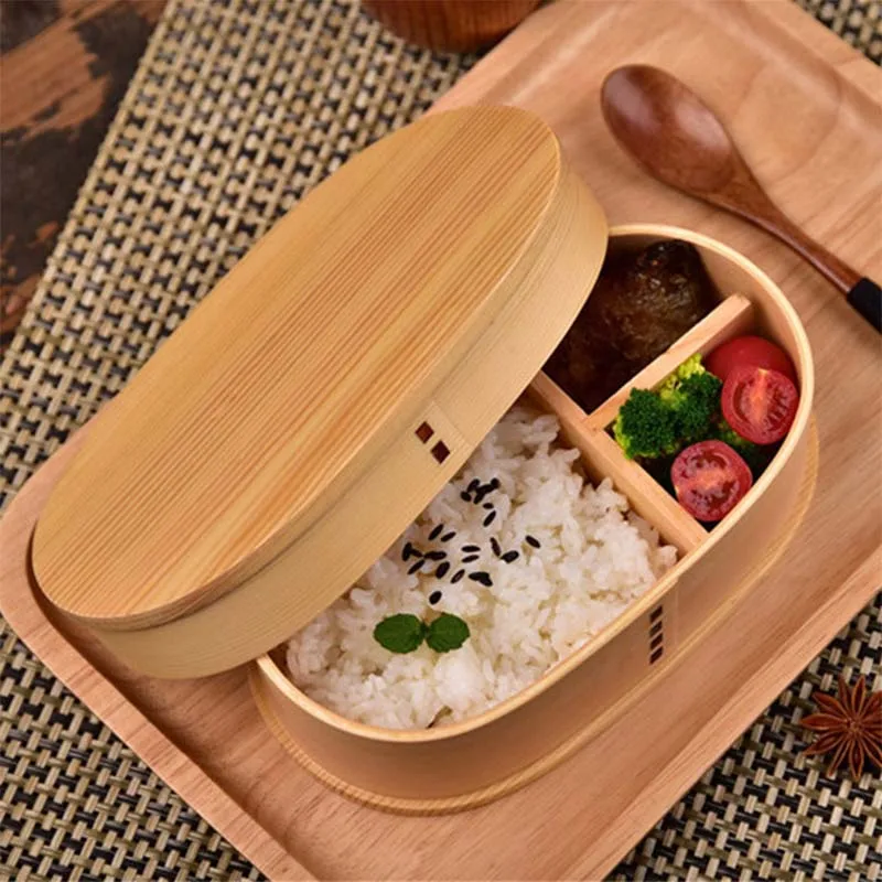 Lunch Box 800Ml Wooden Feeling Salad Bento Box Portable Container Box for Kids S