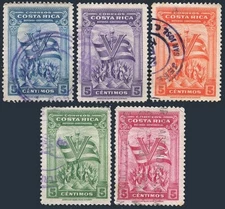 Costa Rica 219-223, used. Torch of Freedom, Victory & Flags of American Nations.