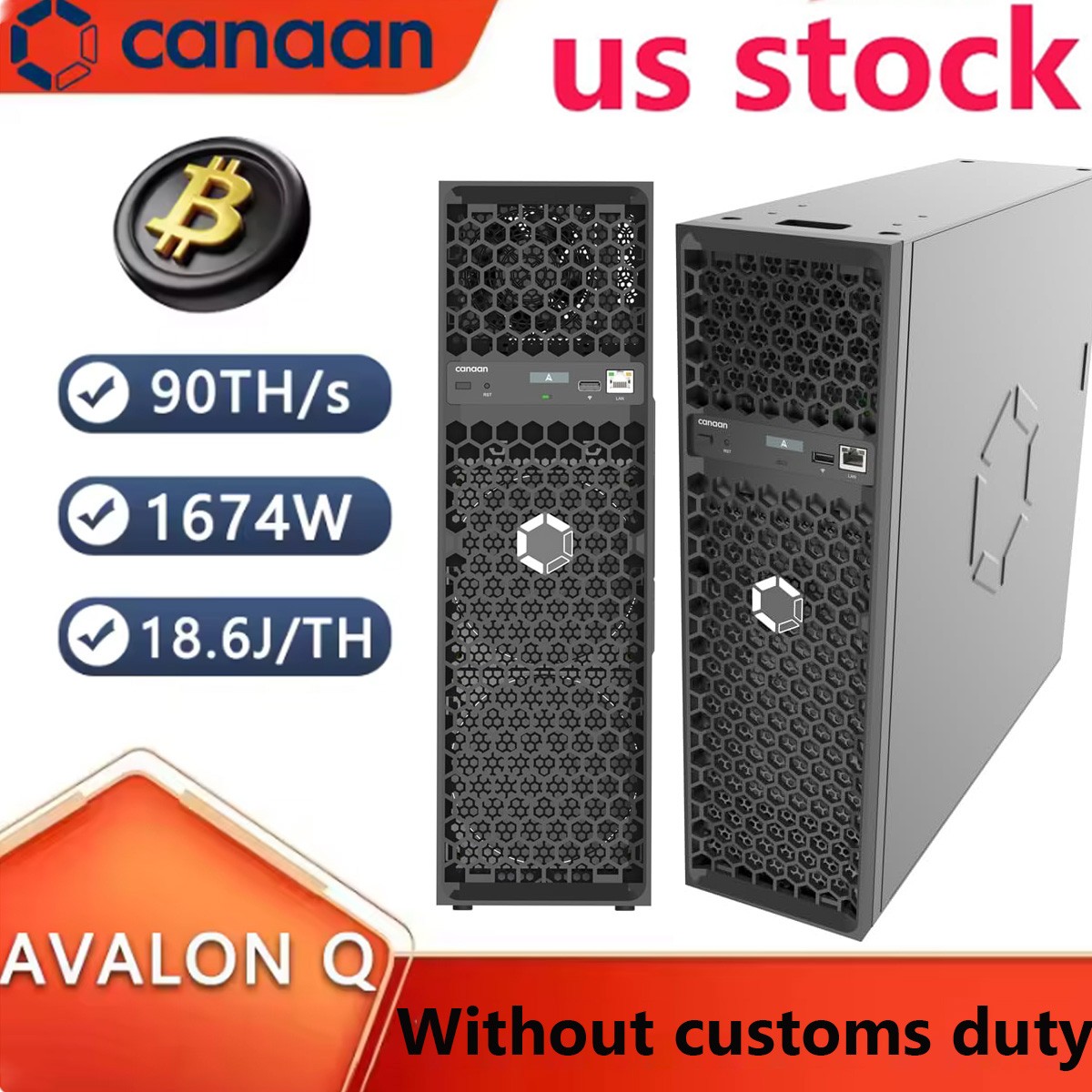 US Stock Canaan Avalon Q 90TH/S 1674W Home Quite Miner without customs duty