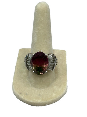 STS 925 Silber Ring facettiert Wassermelone Turmalin CZ Baguette Akzente Gr. 7