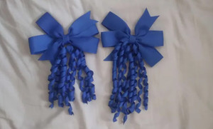 Set of 2 Royal Blue Korker Streamer Hair Bows-Curly Ribbon Boutique Style