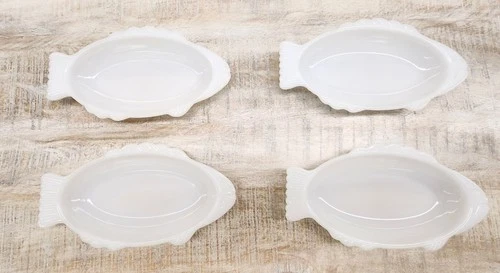 Vintage Glasbake Milk Glass J-2145 Fish Baking Serving Dish Set Of 4