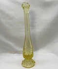Vtg Fenton Glass Bright Yellow 8” Swung Bud Vase Fluted Finecut