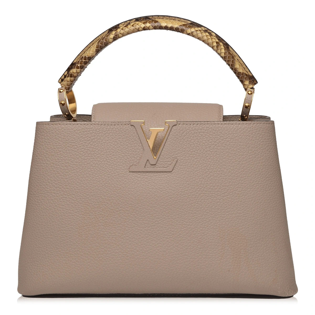 LOUIS VUITTON BEIGE CAPUCINES BAG TAURILLON LEATHER AND PYTHON PM