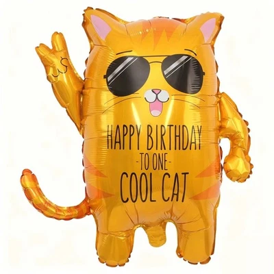 Cool Cat Balloon Pet Birthday Party Decoration Cat Lover Glossy Foil Self Seal