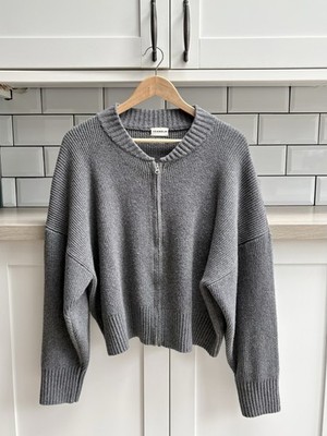 Adanola Grey Knit Up Bomber Style Jacket Oversized Fit Size Small