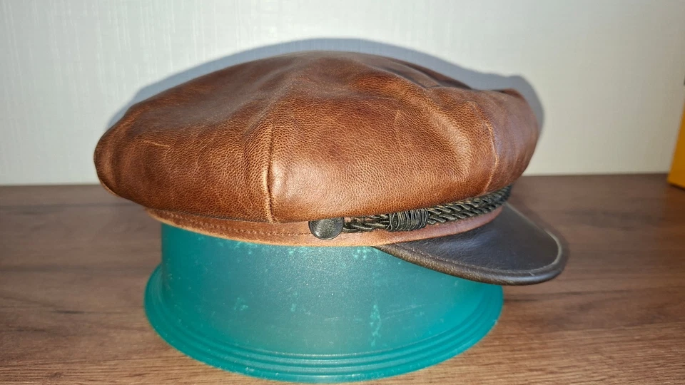 vintage casquette stetson genuine leather en cuir , gavroche , tres bel etat - Photo 3/4