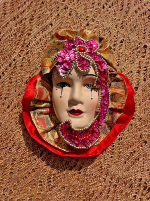 Decorative Venetian Style Wall Mask | Sequin Beaded Face | Made in China