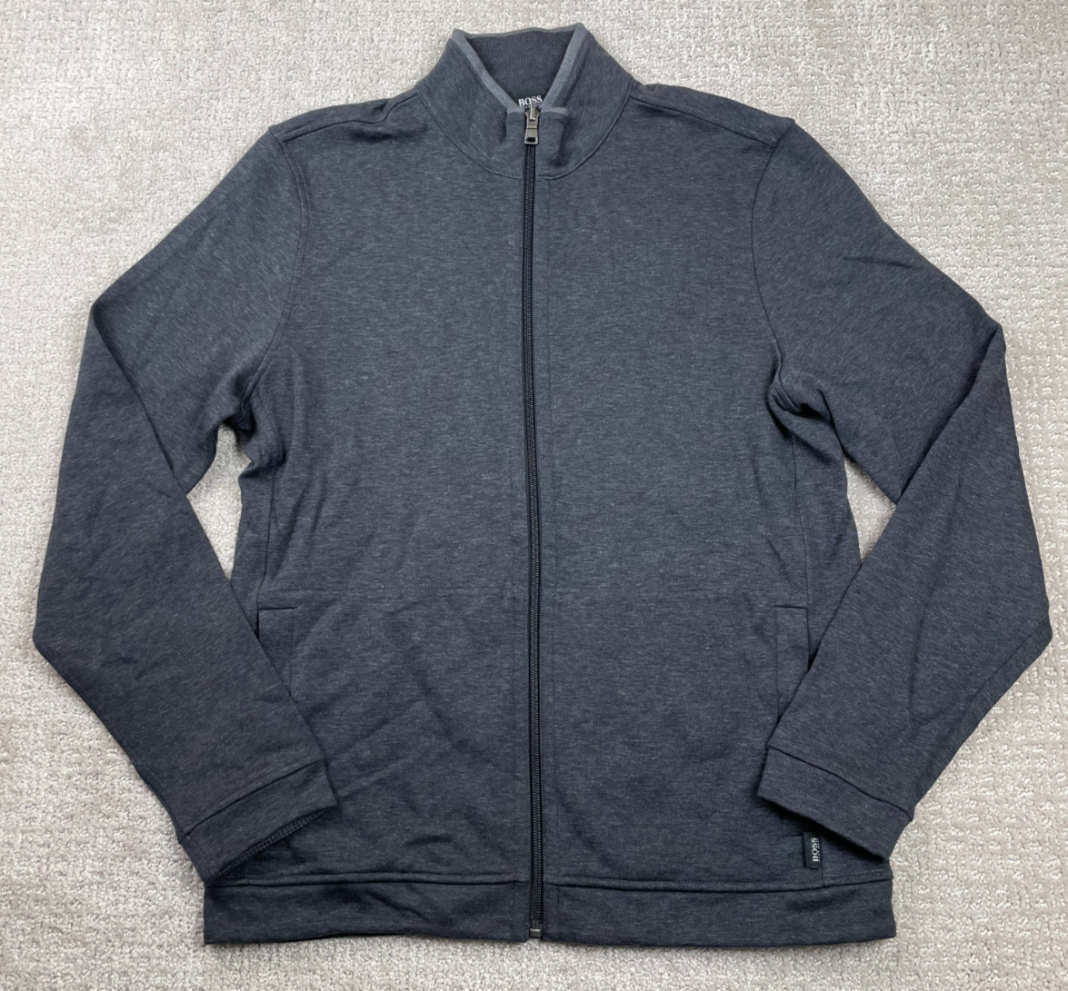 Hugo Boss Jacket Mens Medium Gray Full Zip Sweatshirt Pockets Classic Outdoors