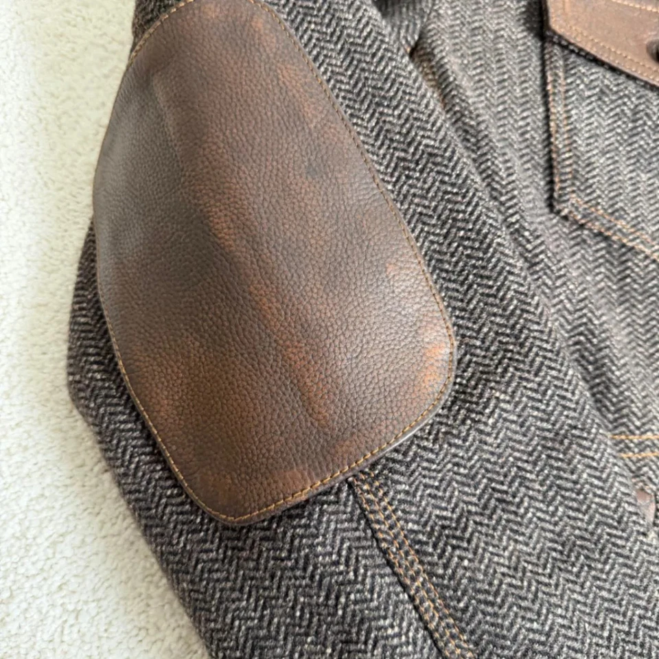 Scully Leather Wool Blend Herringbone Jacket XXL Brown Plaid Lined Mens - Image 4 of 4