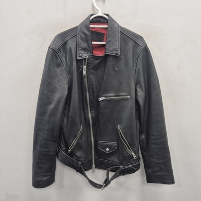 AllSaints Kodey Biker Lederjacke Herren L schwarz Gürtel Reißverschlusstaschen gefüttert