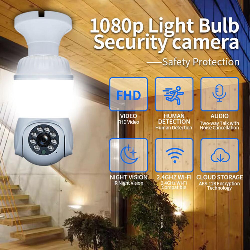 355° Panoramic WiFi IR IP E27 Light Bulb Camera 1080P HD Night Smart Home