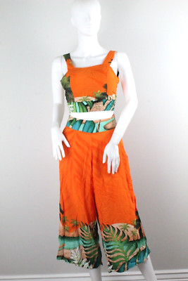 Women's Pants & Top Set Tropical Print Size XS DEYSE Orange Multi NWOT