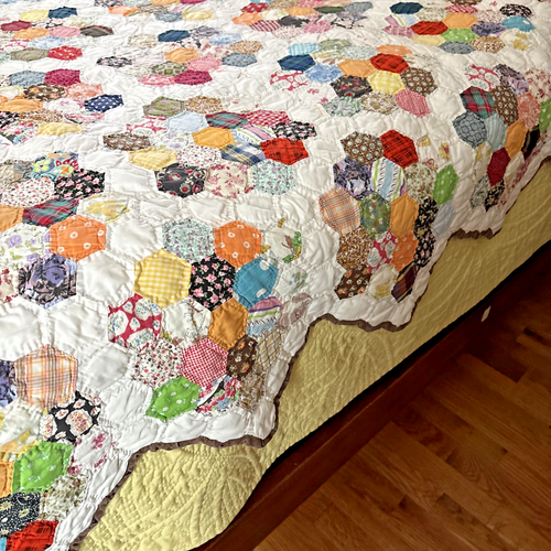 Gorgeous 1940s vintage Feed Sack Quilt 78”x 88” From Goshen Indiana Mary Kline - Picture 17 of 24