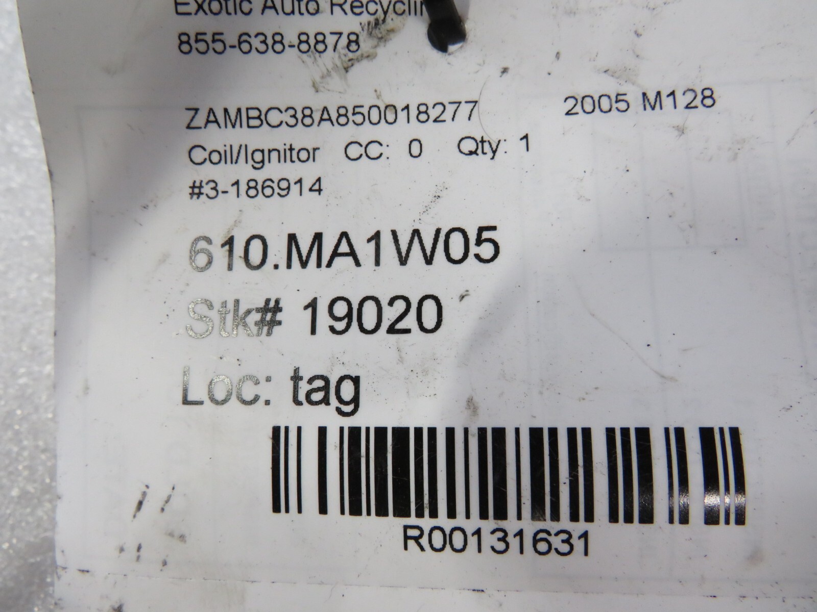 Maserati M128, Coupe, Spider, Ignition Coil, #3 Used, P/N 186914