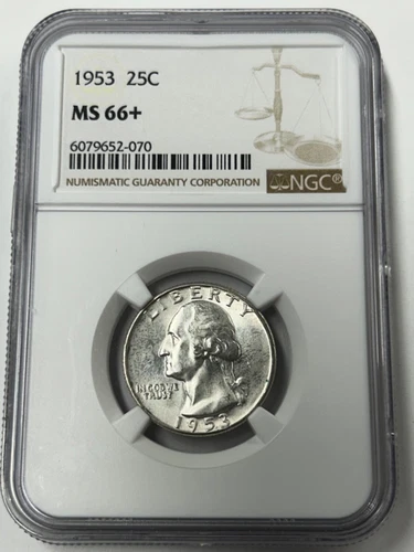 1953 P Washington Silver Quarter NGC MS66+ (NGC Population 19)