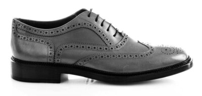 Handmade Men Gray Leather Shoes Wingtip Oxford Formal Dress Shoe