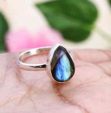 Solid 925 Sterling Silver Natural Labradorite Ring Gemstone Jewelry For Her K 87