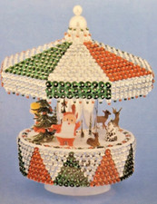 Satin Cutey MUSICAL MERRY-GO-ROUND Sequin Bead Christmas Ornament Kit Santa Deer