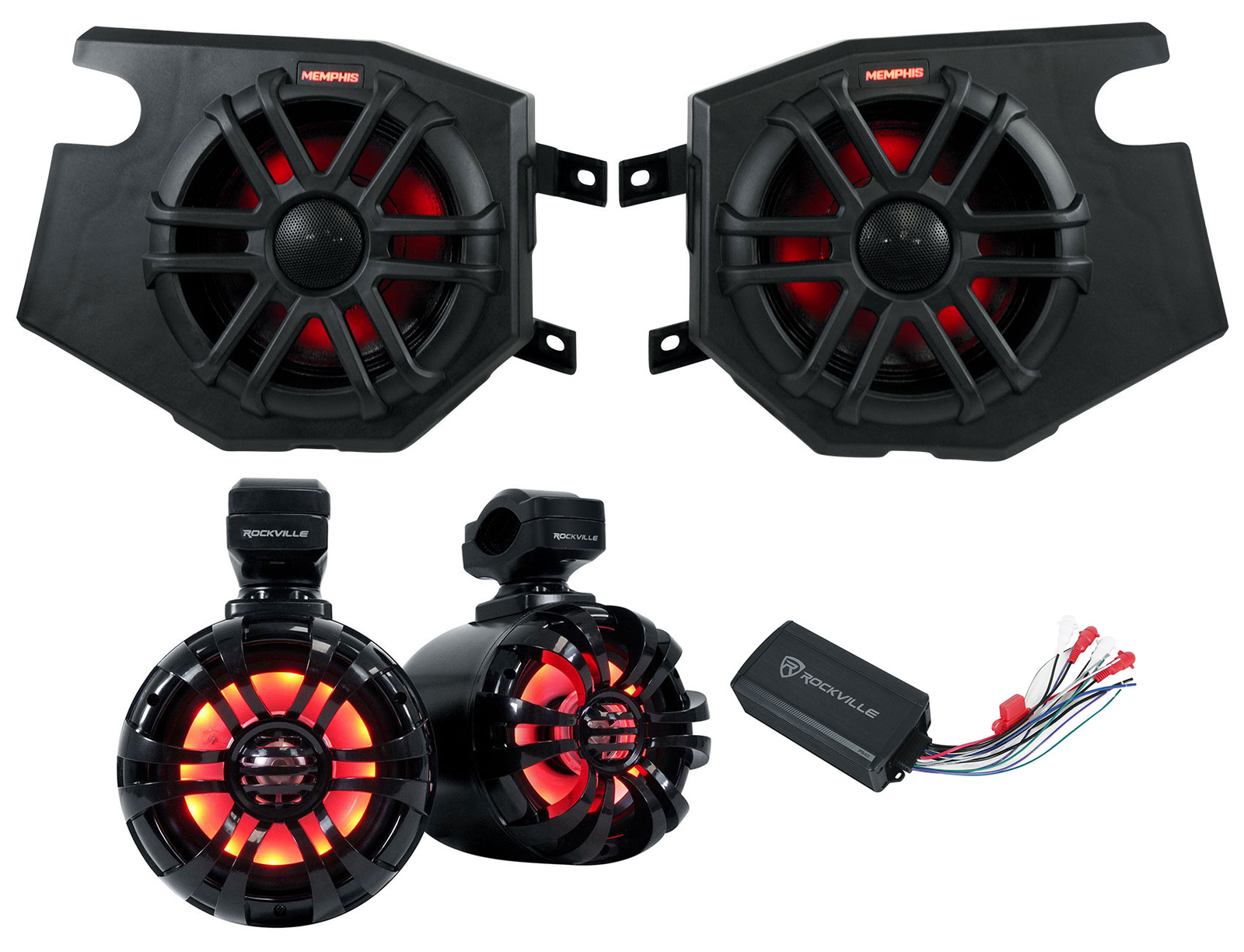 2 Наушники Memphis Audio RZR65FE Podsколонки LED Tower Усилитель PS40 для 2014 года выпуска Polaris RZR