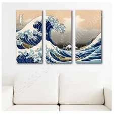 The Great Wave by Katsushika Hokusai | Ready to Hang Canvas | 3 Panels Wall art