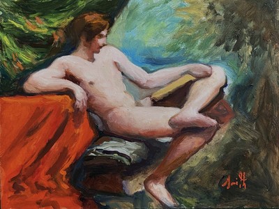 Original Ölgemälde Studie nach William Etty junger männlicher Akt, gerahmt.