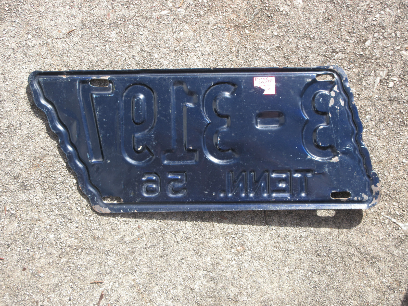 1956 Tennessee State Shaped License Plate TN Tenn Shape Knox County 3