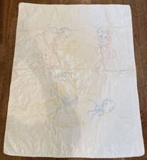 Vtg Baby Blanket Quilt Cross Stitch Bears Rocking Horse Balloon Pink Yellow Blue