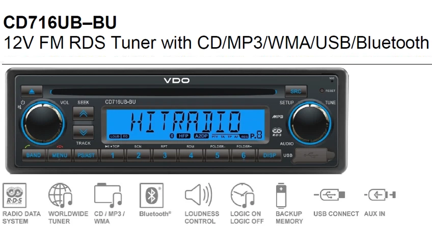 12 Volt Bluetooth PKW Radio RDS Tuner CD MP3 WMA USB Autoradio 2910000080700 - Bild 2 von 4