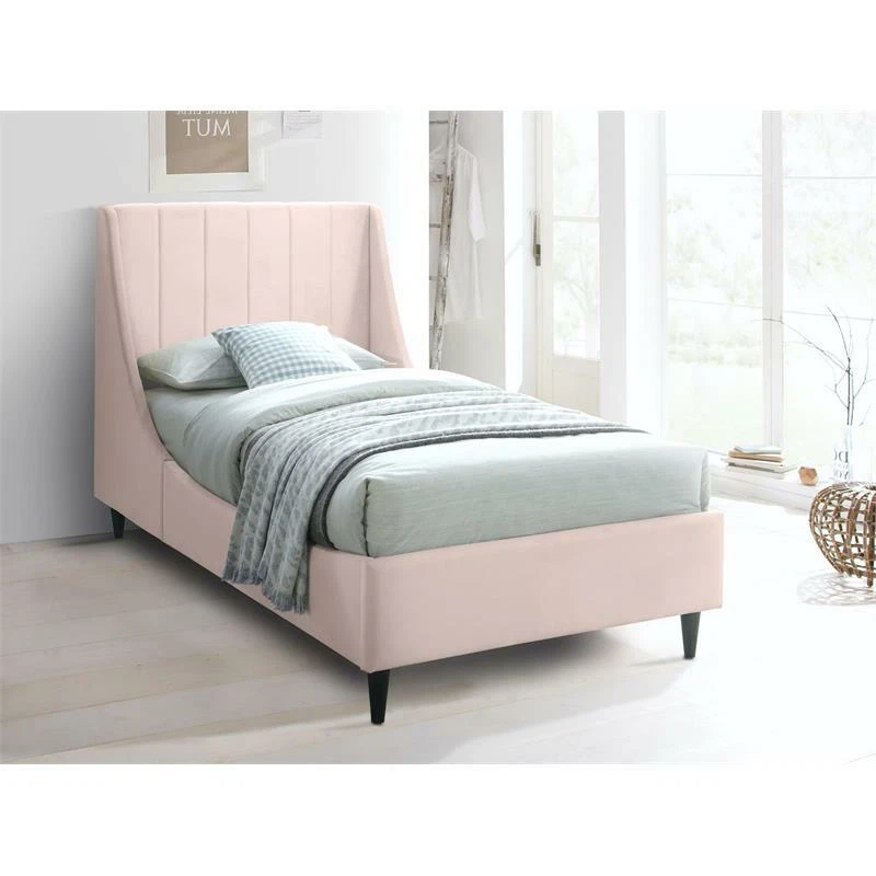 Upholstered twin bed pink online