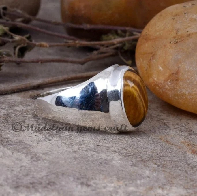 Anillo Ojo de Tigre Plata 925 Anillo Vintage Anillo Distintivo Regalos para Marido Anillo Foto 4 de 4