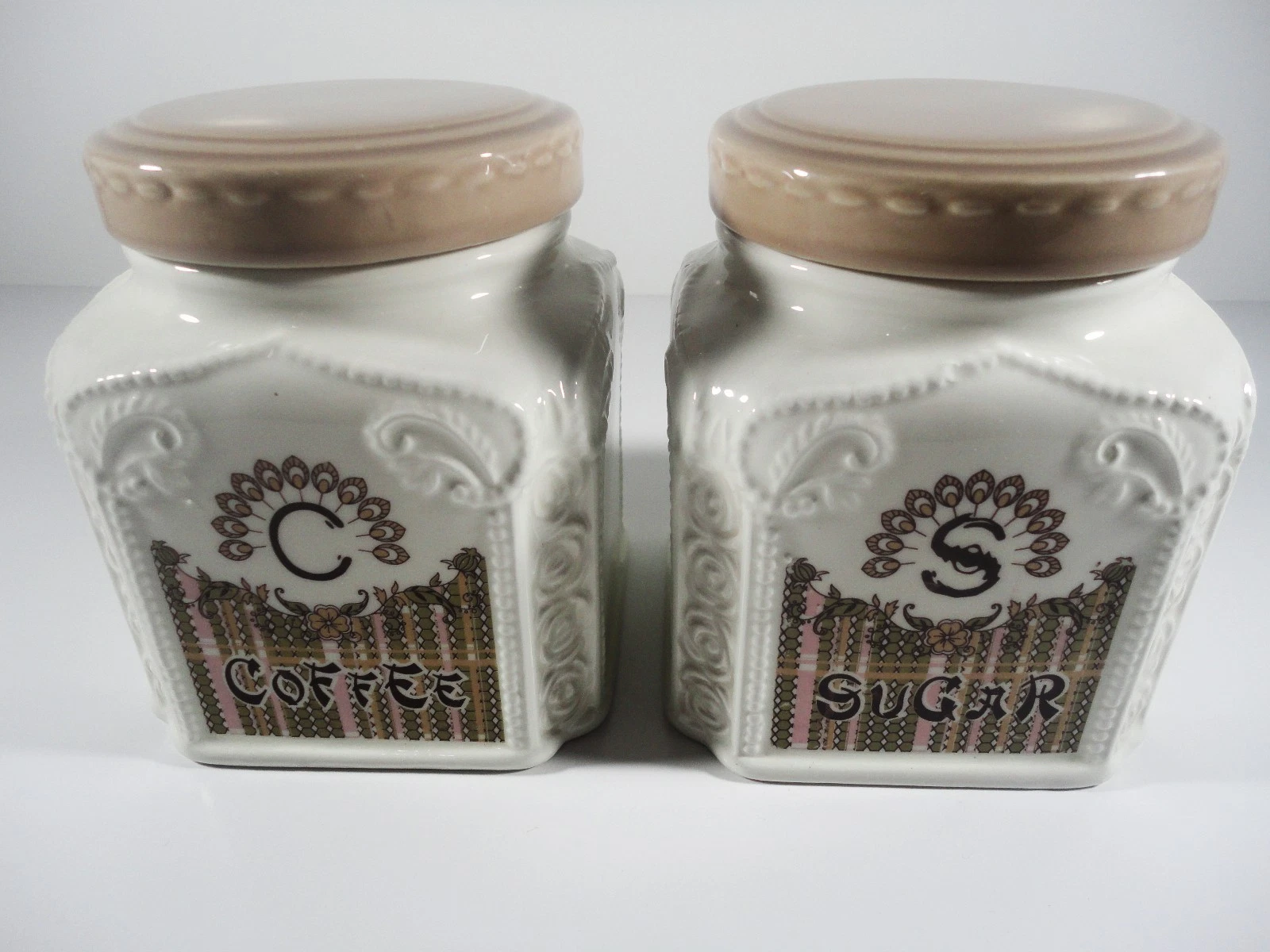 Kitchen Canister Storage Pots Porcelain Jar Coffee Sugar 12cm Set Of 2Piece Jars