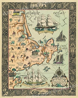 1927 Cape Ann and North Shore Historic Vintage Style Wall Map - 24x30