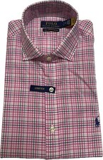 Polo Ralph Lauren Men's Slim Fit Plaid Stretch Poplin Shirt Pink Size Small 15