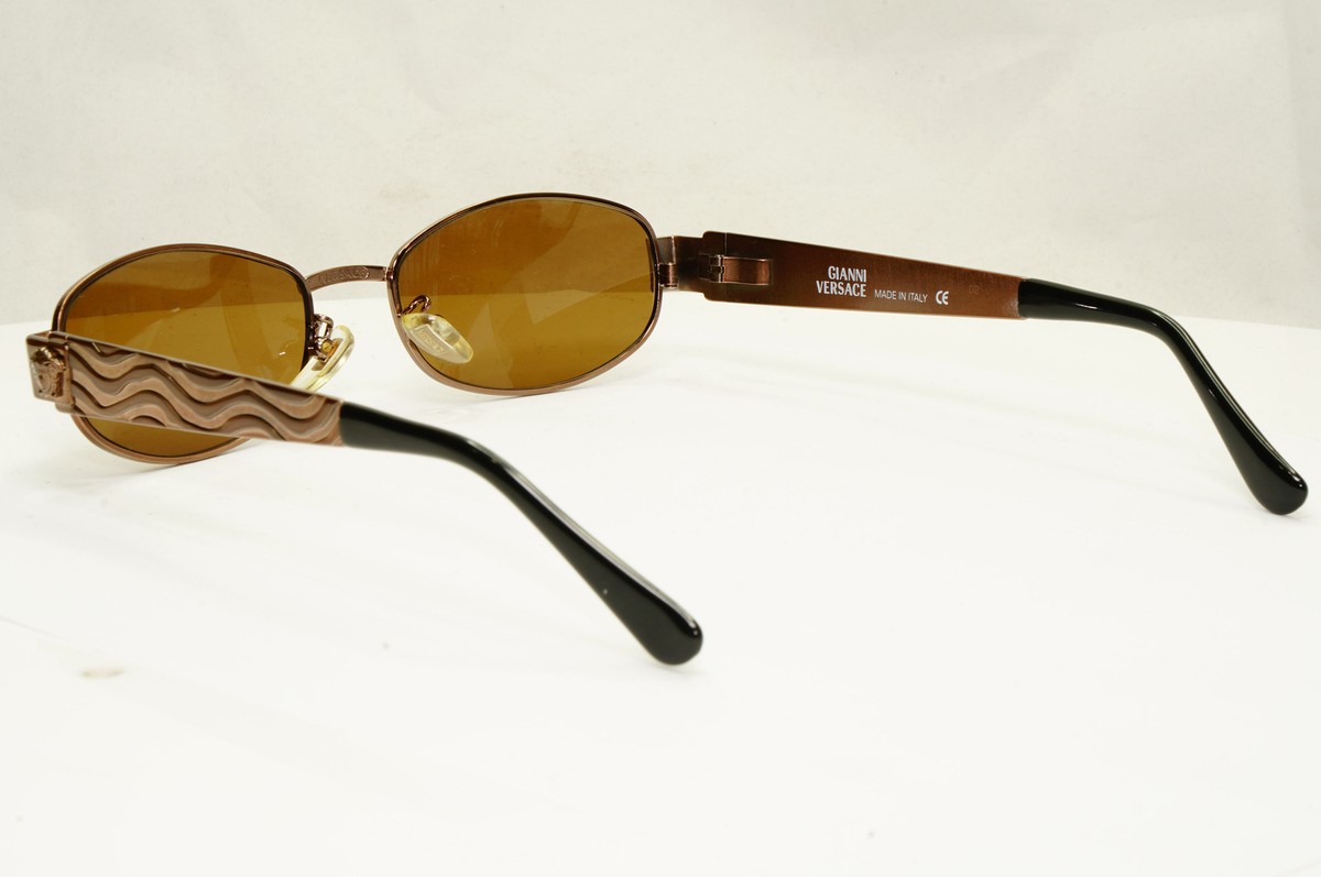 Gianni Versace 1996 Vintage Copper Medusa Brown Metal Sunglasses