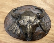 Vintage Paul Calle Rare Hand Made Solid Bronze Cast Buffalo Skull Belt Buckle