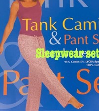 New 2 PCs Women Sleepwear Tank Cami Ribbed  Woven Pant  L XL