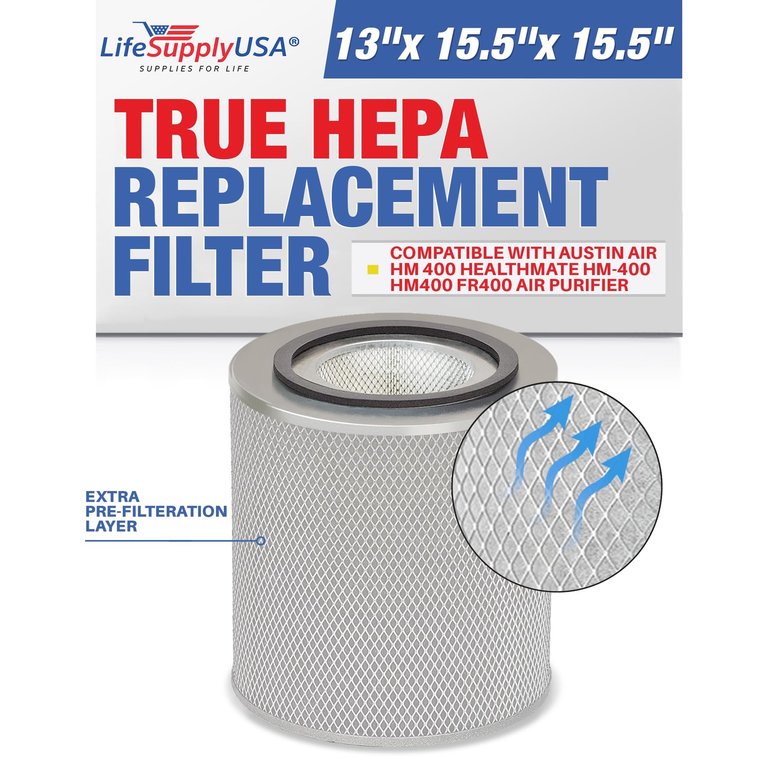 LifeSupplyUSA True HEPA Filter Replacement Compatible with Austin Air HM 400 ...