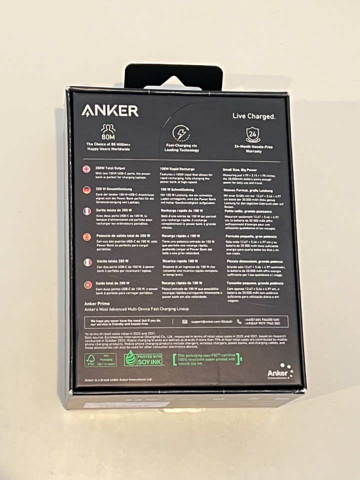 Anker Prime 20000mAh 200W USB-C Portable Power Bank - Black OPEN BOX ...