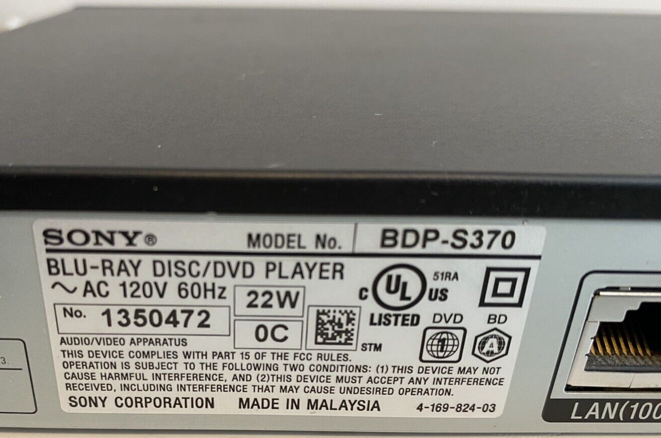 Sony BlueRay Disc/DVD Player BDPS370 No Remote WORKS eBay