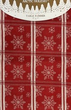 Arctic Holiday Christmas Red Snowflake Tartan Plaid Table Runner 14  X 72  