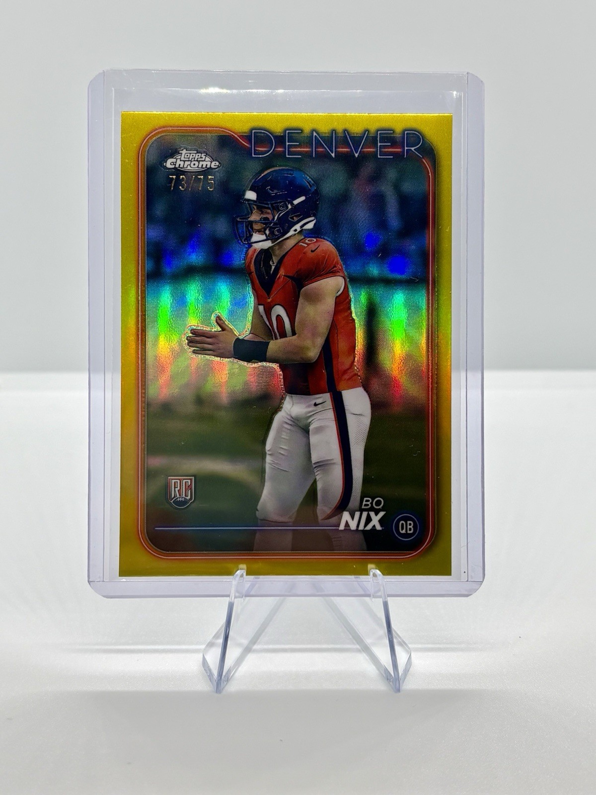 2024 Topps Chrome Bo Nix Yellow Wave Refractor Rookie #206/75 Denver Broncos